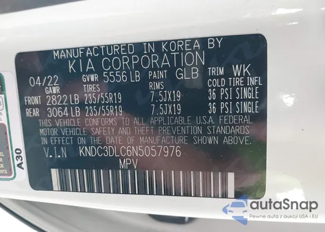 2022 Kia Ev6 Light/Wind/Gt Line z USA, uszkodzony, nr VIN KNDC3DLC6N5057976